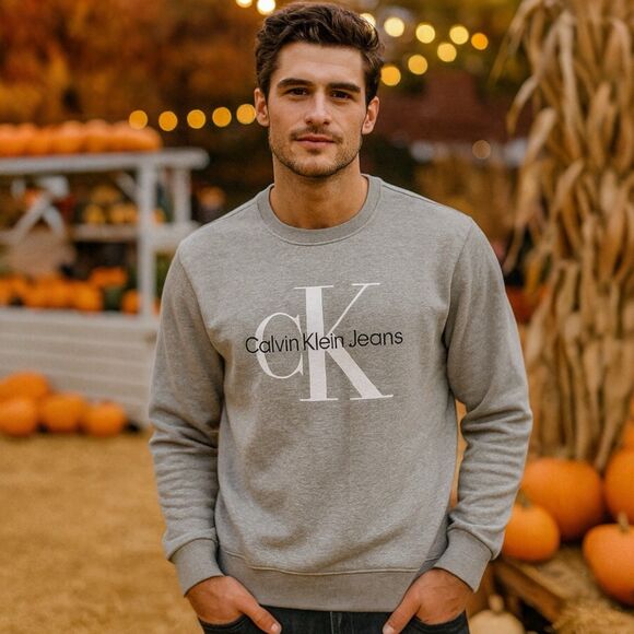 Calvin Klein Sweatshirt Mens XL Grey Long Sleeve Casual Crewneck Streetwear - Picture 1 of 12